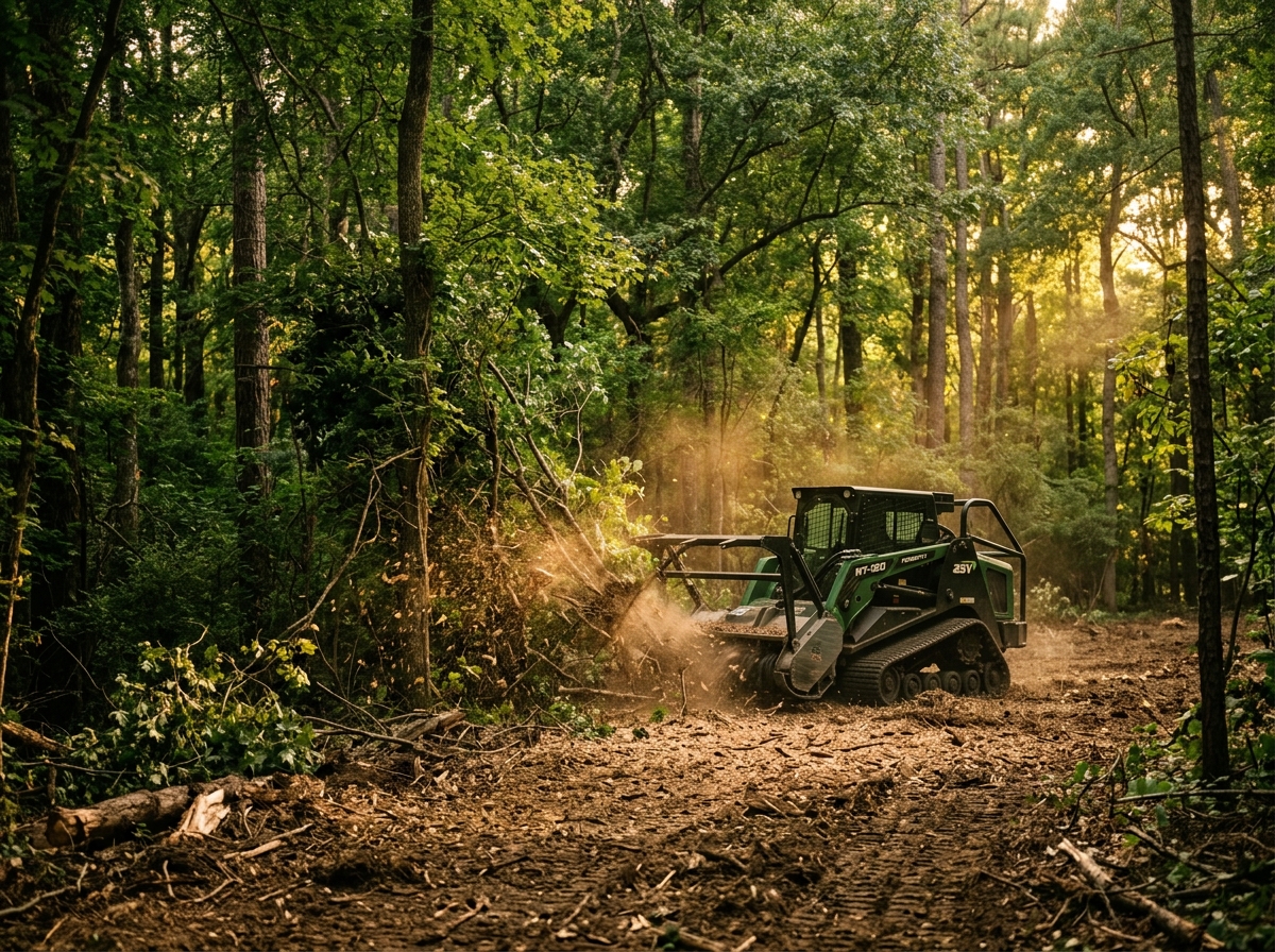 Forestry mulcher clearing a wooded lot