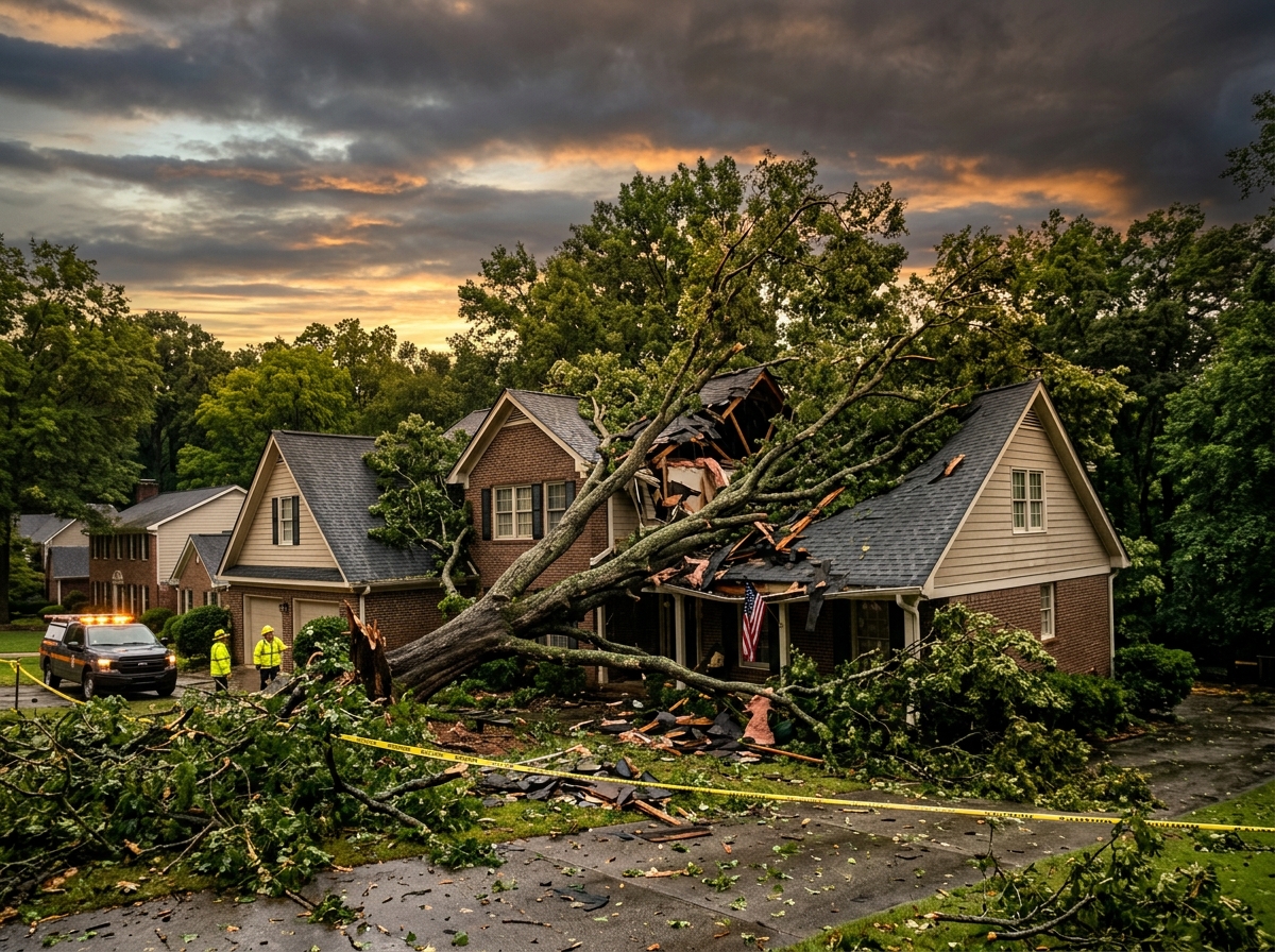 Storm-damaged tree removed from a roof